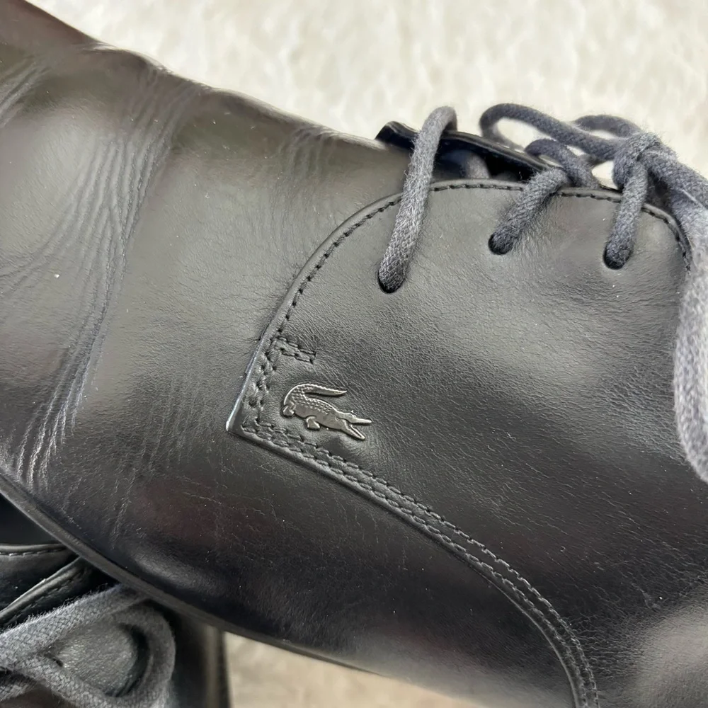Lacoste Henri CLM Black Leather Derby Lace-Up Shoes size 11